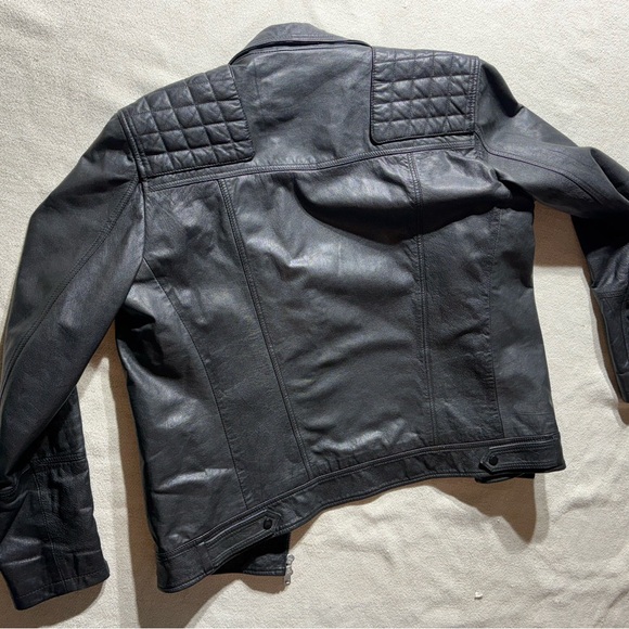 AllSaints Black Conroy  Biker Black Quilted Leather Jacket - Picture 10 of 11